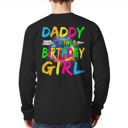 Daddy Of The Birthday Girl Retro 80's Party Long Sleeve T-Shirt Back Print - Father's Day Fun