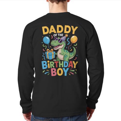 Daddy Of The Birthday Party Outfit Dinosaur Squad Dad Long Sleeve T-Shirt Back Print - Father's Day Fun