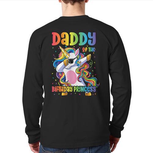 Daddy Of The Birthday Princess Girl Dabbing Unicorn Dad Long Sleeve T-Shirt Back Print - Father's Day Fun