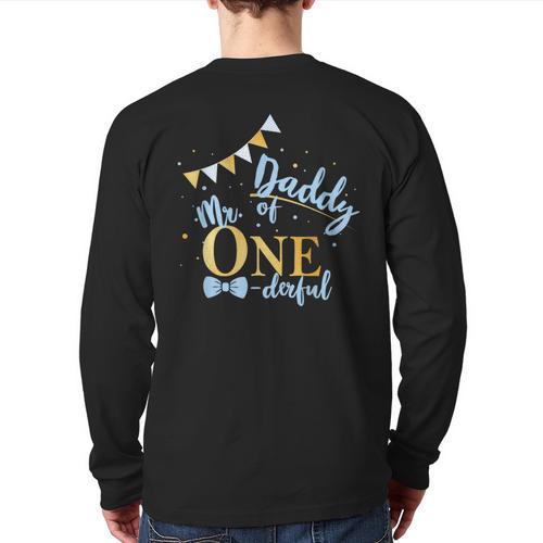 Daddy Of Mr One-Derful Party Blue-Gold Dad Boy 1st Birthday Long Sleeve T-Shirt Back Print - Father's Day Fun