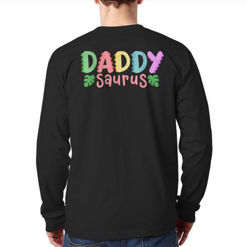 Daddy Saurus Kids Dinosaur Birthday Party Family Matching Long Sleeve T-Shirt Back Print - Father's Day Fun
