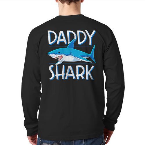 Daddy Shark T Shirt Fathers Day Family Matching Dad Long Sleeve T-Shirt Back Print - Father's Day Fun