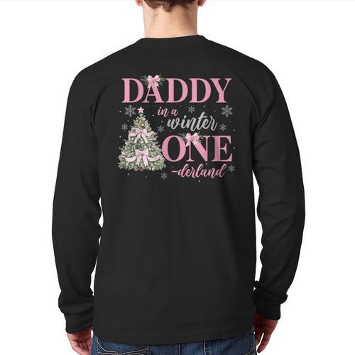 Daddy In a Winter Onederland Birthday Girl Christmas Tree Long Sleeve T-Shirt Back Print - Father's Day Fun