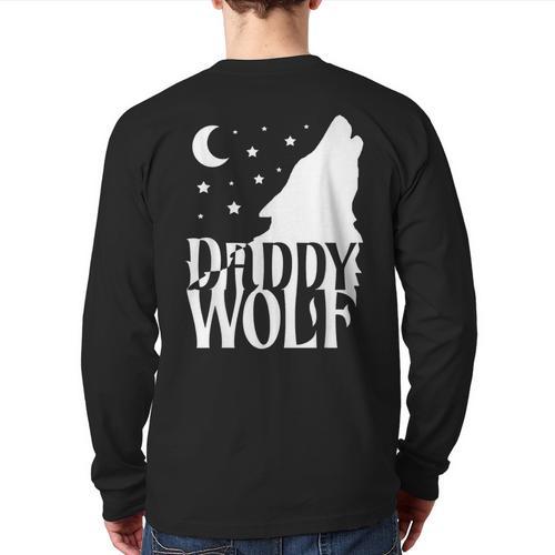 Daddy Wolf Matching Family Tribe Wolves Moon Long Sleeve T-Shirt Back Print - Father's Day Fun