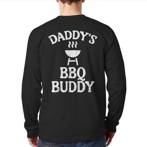 Daddys BBQ Buddy Cute Barbecue Family Match Boys Girls Kids Long Sleeve T-Shirt Back Print - Father's Day Fun