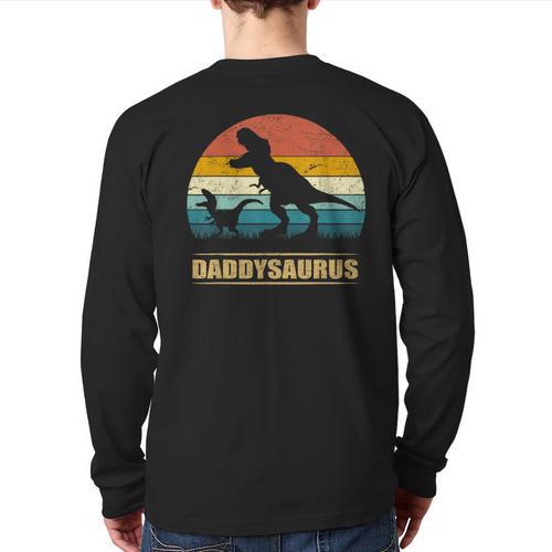 Daddysaurus Dad T Rex Dinosaur Men Long Sleeve T-Shirt Back Print - Father's Day Fun