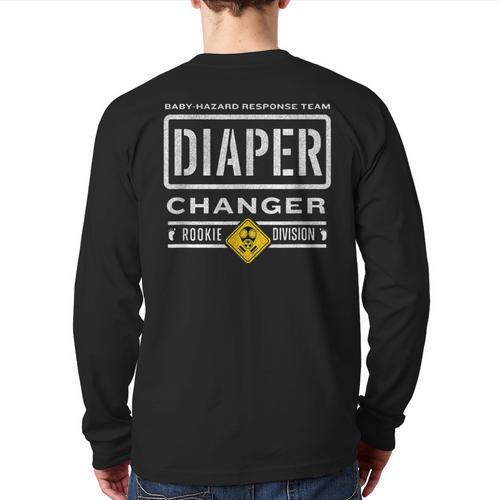Diaper Changer Duty Expecting Baby New Dad Mom Long Sleeve T-Shirt Back Print - Father's Day Fun