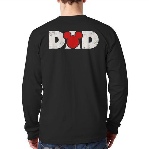 Disney Mickey And Friends Dad Mickey Distressed Text Logo Long Sleeve T-Shirt Back Print - Father's Day Fun