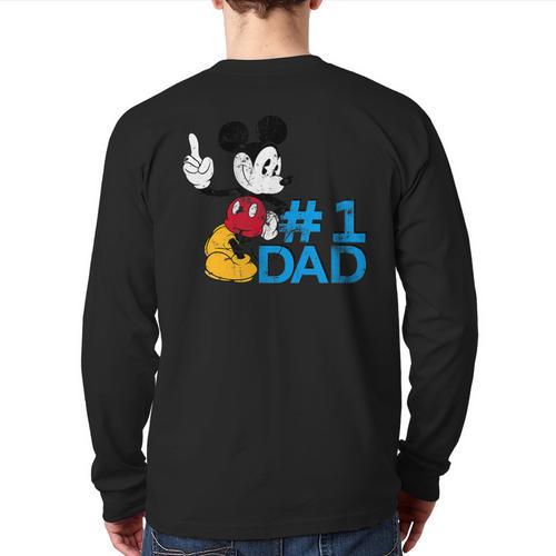 Disney Mickey Mouse Father's Day 1 Dad Long Sleeve T-Shirt Back Print - Father's Day Fun