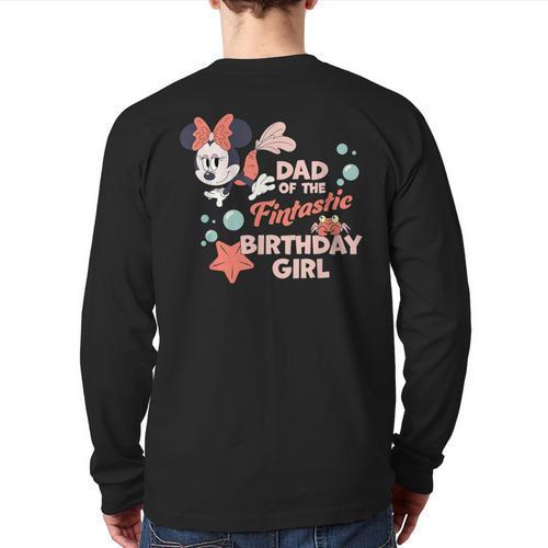 Disney Minnie Mouse Mermaid Dad Of The Birthday Girl Long Sleeve T-Shirt Back Print - Father's Day Fun