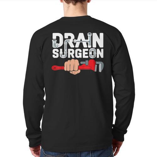 Drain Surgeon Plumber Job Professional Dad Men Long Sleeve T-Shirt Back Print - Father's Day Fun