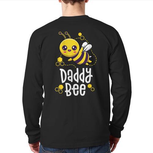 Family Bee Shirts Dad Daddy First Bee Day Outfit Birthday Long Sleeve T-Shirt Back Print - Father's Day Fun