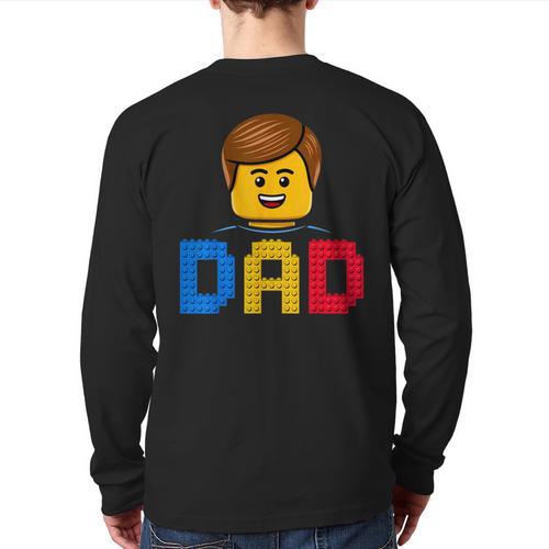 Family Dad Master Builder Building Bricks Blocks Fathers Day Long Sleeve T-Shirt Back Print - Father's Day Fun