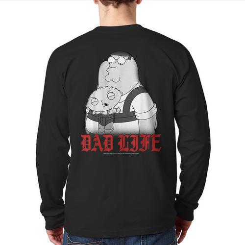 Family Guy Peter Stewie Dad Life Distressed Big Chest Logo Long Sleeve T-Shirt Back Print - Father's Day Fun