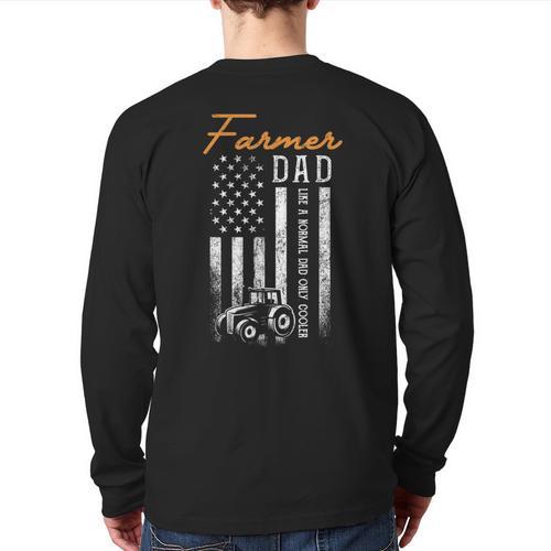 Farmer Dad Like A Normal Dad Only Cooler USA Flag Farming Long Sleeve T-Shirt Back Print - Father's Day Fun