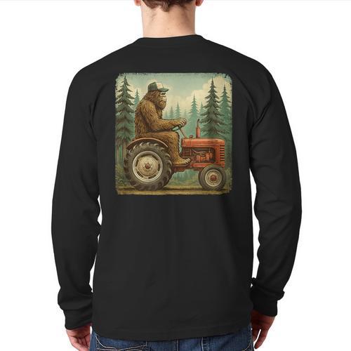 Farmer Men Tractor Rancher Farm Dad Distressed Long Sleeve T-Shirt Back Print - Father's Day Fun