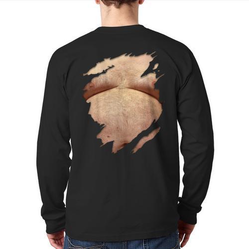 Fat Hairy Guy Big Stomach & Man Boobs Fat Dad BOD Long Sleeve T-Shirt Back Print - Father's Day Fun