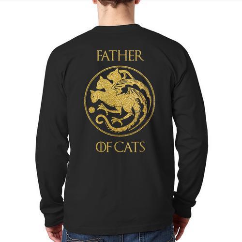 Father Of Cats Shirt Cat Dad Cat Daddy Long Sleeve T-Shirt Back Print - Father's Day Fun