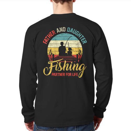 Father Daughter Fishing Partner For Life Retro Matching Dad Long Sleeve T-Shirt Back Print - Father's Day Fun