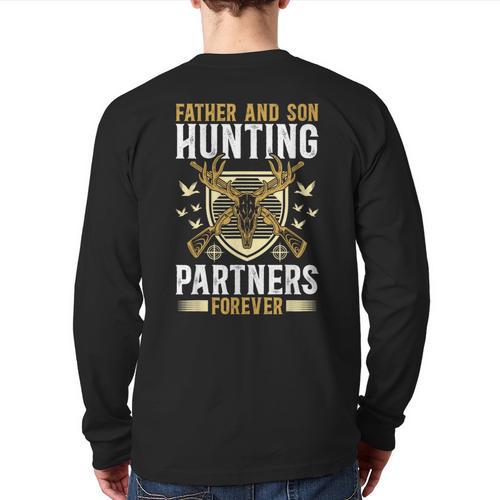 Father And Son Hunting Partners Dad And Son Hunting Buddies Long Sleeve T-Shirt Back Print - Father's Day Fun
