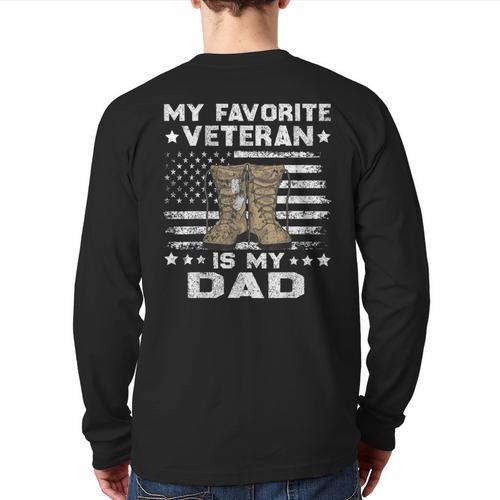 Father Veterans Day My Favorite Veteran Is My Dad For Kids Long Sleeve T-Shirt Back Print - Father's Day Fun