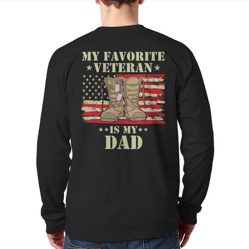 Father Veterans Day My Favorite Veteran Is My Dad Proud Kids Long Sleeve T-Shirt Back Print - Father's Day Fun