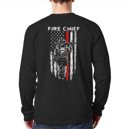 Fire Chief American Flag Gifts For Fire Chief Dad Grandpa Long Sleeve T-Shirt Back Print - Father's Day Fun