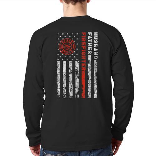 Firefighter Husband Father Fireman For Dad Long Sleeve T-Shirt Back Print - Father's Day Fun