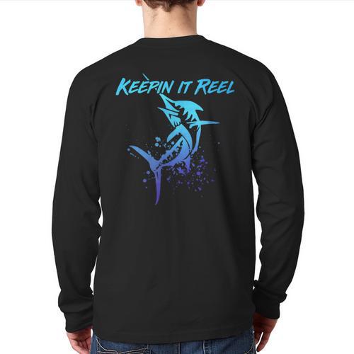 Fishing Keepin IT Reel Marlin Sport Fishermen Men Dad Long Sleeve T-Shirt Back Print - Father's Day Fun