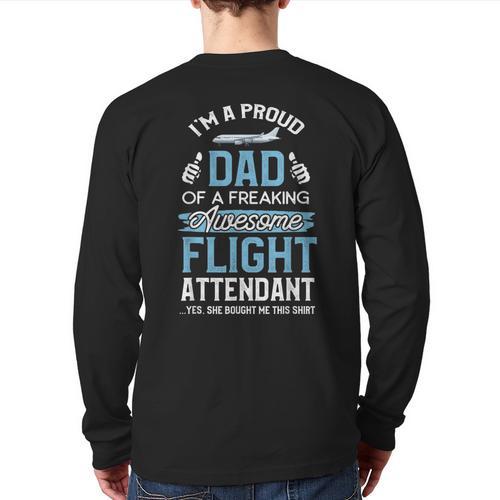 Flight Attendant Shirt For Dad Father Flight Attendant Long Sleeve T-Shirt Back Print - Father's Day Fun