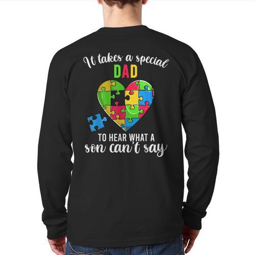 Fun Heart Puzzle Shirts Dad Autism Awareness Family Support Long Sleeve T-Shirt Back Print - Father's Day Fun