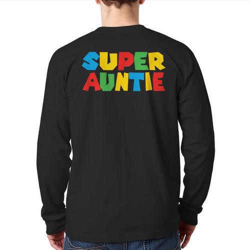 Gamer Aunt Super Auntie Gaming Matching Dad & Mom Kids Long Sleeve T-Shirt Back Print - Father's Day Fun
