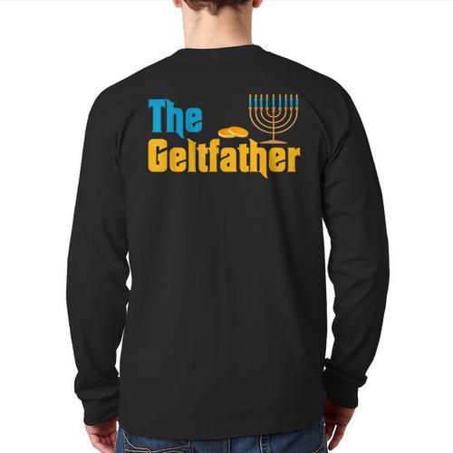 Gelt Father Hanukkah Menorah Jewish Dad Pajamas Long Sleeve T-Shirt Back Print - Father's Day Fun