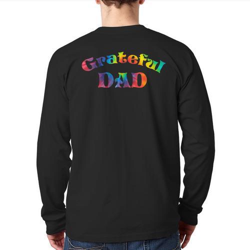 Grateful Dad Fathers Day Tie Dye Letters Shirt For Dads Long Sleeve T-Shirt Back Print - Father's Day Fun