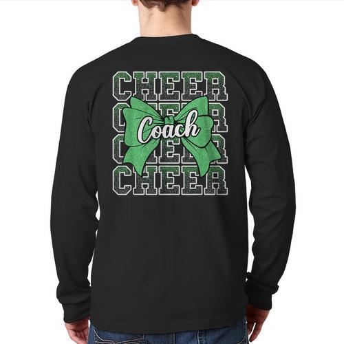 Green Sport Loud Proud Cheer Coach Dad Father's Day Long Sleeve T-Shirt Back Print - Father's Day Fun