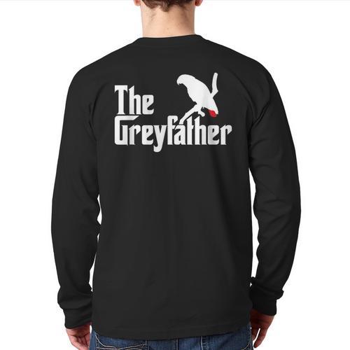 The Greyfather African Grey Parrot Lovers Bird's Dad Long Sleeve T-Shirt Back Print - Father's Day Fun