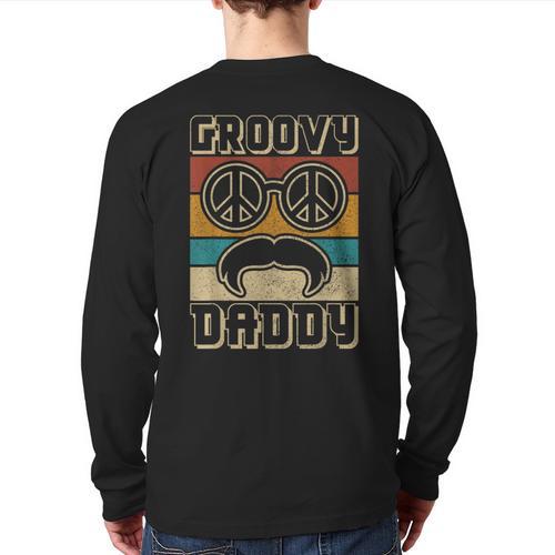 Groovy Daddy 60s Outfit 70s Themed Party Costume Dad Hippie Long Sleeve T-Shirt Back Print - Father's Day Fun