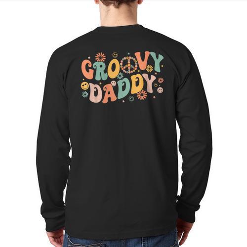Groovy Daddy Birthday Party Peace Sign Dad 60s 70s Hippie Long Sleeve T-Shirt Back Print - Father's Day Fun