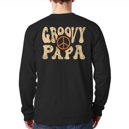 Groovy Papa 70s Aesthetic Nostalgia 1970's Retro Dad Long Sleeve T-Shirt Back Print - Father's Day Fun