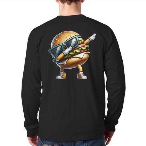 Hamburger Dabbing Kids Men Women Dab Dance Cheeseburgers Dad Long Sleeve T-Shirt Back Print - Father's Day Fun
