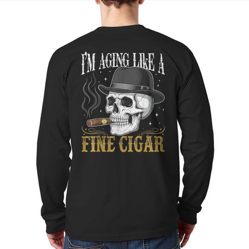 I'm Aging Like a Fine Cigar Skull Dad Retro Adult Long Sleeve T-Shirt Back Print - Father's Day Fun
