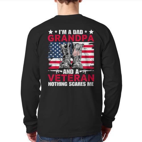 I'm A Dad Grandpa And Veteran Papa Grandpa Fathers Day Men Long Sleeve T-Shirt Back Print - Father's Day Fun