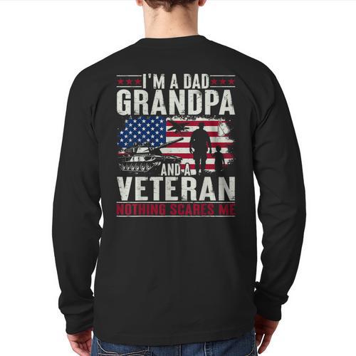 I'm A Dad Grandpa And Veteran Retro Papa Grandpa Long Sleeve T-Shirt Back Print - Father's Day Fun