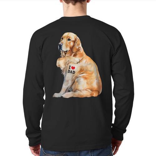 I Love Dad Patriotic Golden Retriever Canine Dog Lover Long Sleeve T-Shirt Back Print - Father's Day Fun
