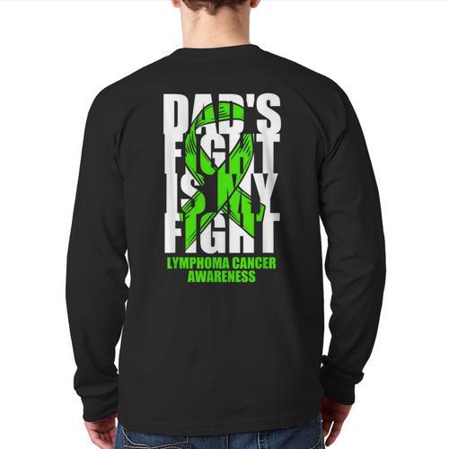 Lymphoma Cancer Awareness Lime Green Ribbon Dad's Fight Long Sleeve T-Shirt Back Print - Father's Day Fun