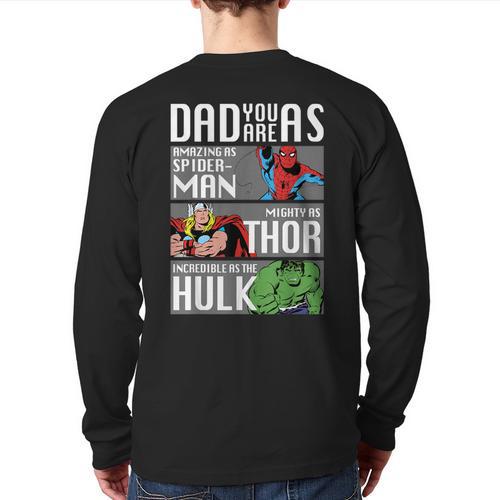Marvel Father's Day Spider-Man Thor Hulk Dad Attributes Long Sleeve T-Shirt Back Print - Father's Day Fun