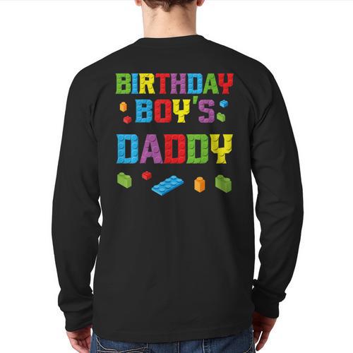 Master Builder Birthday Boy's Daddy Building Bricks Blocks Long Sleeve T-Shirt Back Print - Father's Day Fun