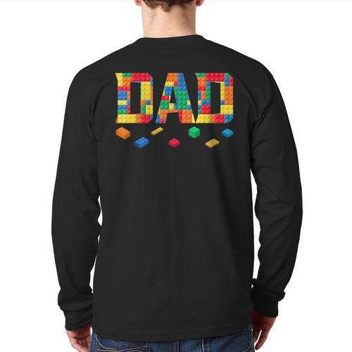 Master Builder Dad Birthday Boy Building Bricks Blocks Daddy Long Sleeve T-Shirt Back Print - Father's Day Fun