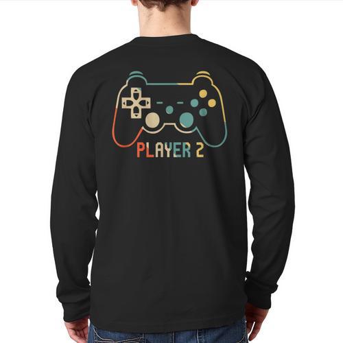 Matching Gamer Tee For Dad Mom & Kids Player 123 Long Sleeve T-Shirt Back Print - Father's Day Fun