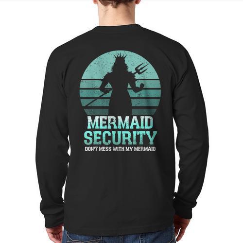 Mermaid Security Vintage Birthday Party Dad Father Day Long Sleeve T-Shirt Back Print - Father's Day Fun